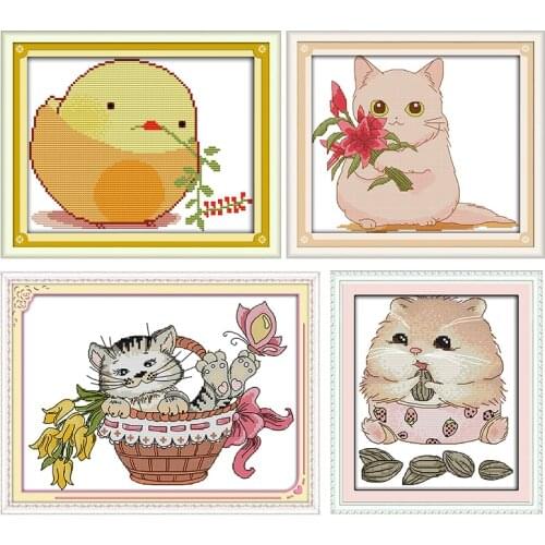 Joy Sunday Stamped Cross Stitch Kits A Cat To Send Flowers Patterns 14CT 11CT Printed Counted Handmade Embroidery Needlework Set