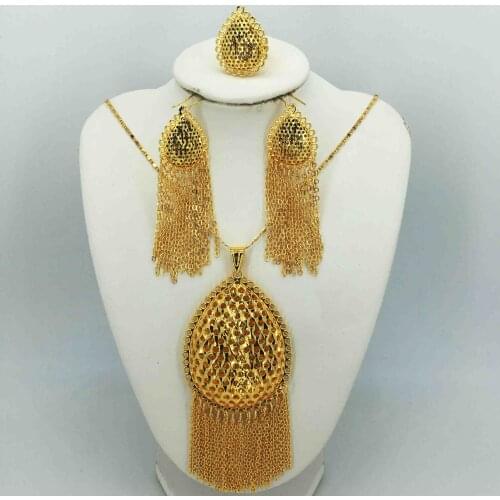 HOT Fashion wedding Dubai Africa Nigeria African Jewelry set gold-color necklace Earrings romantic woman Bridal Jewelry Sets