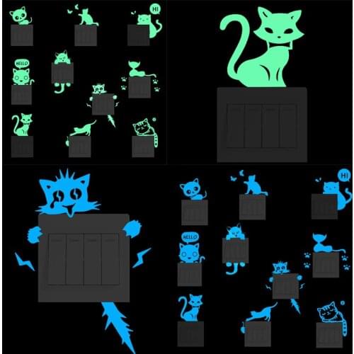 Cartoon Cat Luminous Switch Sticker Glow in the Dark Wall Stickers Home Decor Kids Room Decoration Sticker Decal