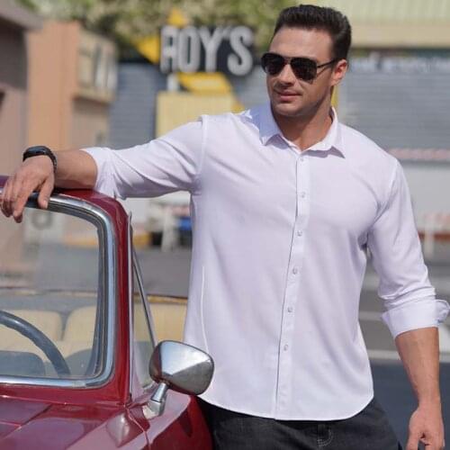 Large Big Plus Size Mens Shirt Spring Autumn Solid Long Sleeve Formal Business Dress Shirts Oversized Clothing 2021 6xl 7xl 8xl