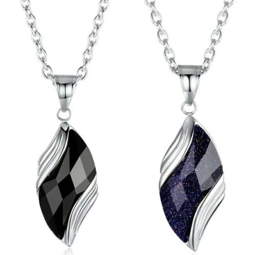 Angel Eye Black Crystal Pendant Necklace Titanium Steel Chain Choker Blue Water Drop Necklace Romantic Gift For Boyfriend