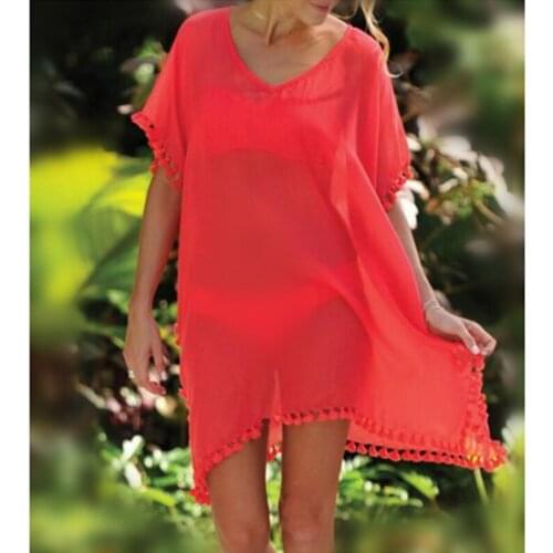 New Chiffon Tassels Beach Wear Women Swimsuit Cover Up Swimwear Bathing Suits Summer Mini Dress Loose Solid Pareo Cover Ups