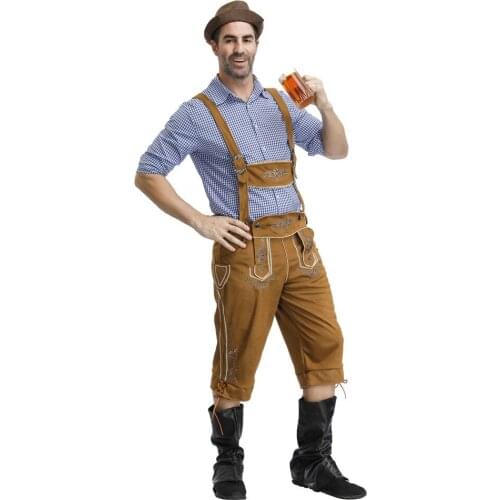 New Style German Beer Festival Clothing Adult Bartender In Khaki Strappy Beer Suit Cow boy Cosplay