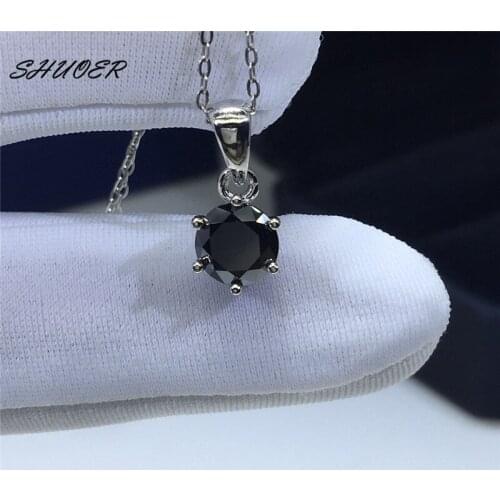 Classic 925 Sterling Silver 1 Carat Pass Diamond Tester Round Brilliant Cut Black Moissanite Pendant Necklace Vintage Jewelry