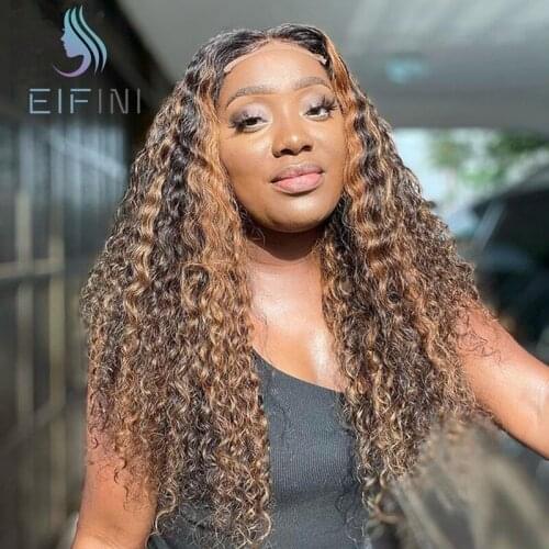 Highlight Ombre Lace Wigs Glueless Peruvian Curly Human Hair Wig #4/27 Deep Curly Wigs For Black Women Remy Lace Closure Wigs