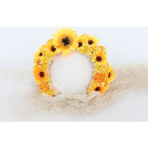 Sunflower Newborn Floral Hat Photography Props Baby Girl Shower Gift Bonnet Shoot Photo Prop
