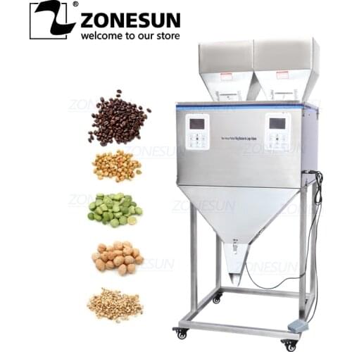 ZONESUN Semi Automatic Weighing Filling Machine Double Heads Powder Pulses Grains Granules Wolfberry Tea Bag Vibration Packing