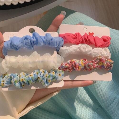 Dropshipping!! 3Pcs/Set Floral Print Chiffon Hair Ties Rubber Fresh Elastic Hair Bands Hair Accessories