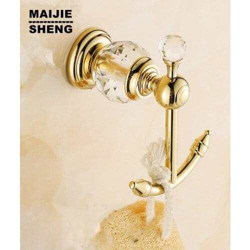 Luxury style luxury crystal brass gold robe hook bathroom hangings gold towel rack clothes hook home decoration bathroom