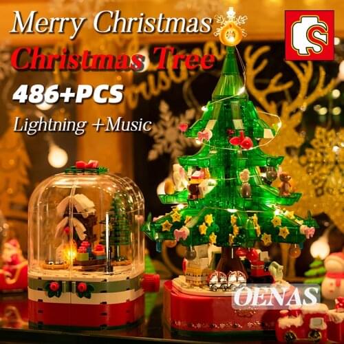 SEMBO City MOC Chinese New Year Orange Tree Lantern Festival Creative Lion Dance Music Box Building Blocks Kid Toy Children Gift