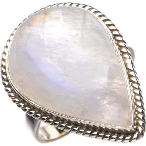 StarGems Natural Rainbow Moonstone Handmade 925 Sterling Silver Ring 8 D4626