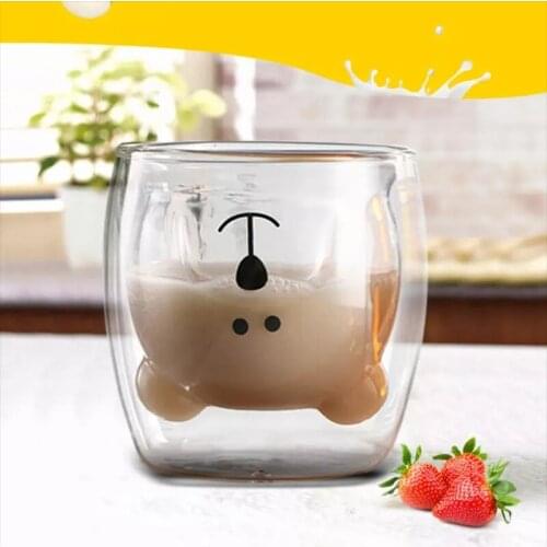 Cartoon Glass Mugs Double Wall Glass Mug Bear Animal Double-layer Glass Mug Coffee Cup for Christmas Gift Cute Tea Milk Cups