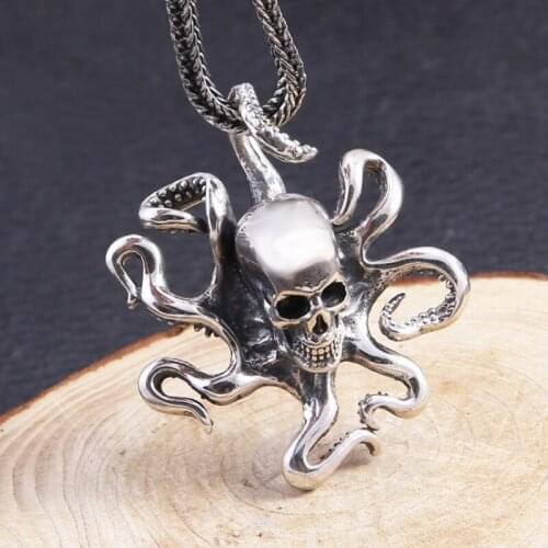Solid 925 Sterling Silver skull octopus devilfish Mens Womens Pendant charm jewelry A5665