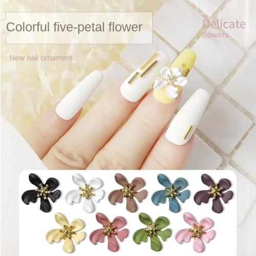 2021 New Products DIY Nail Jewelry Color Five Petal Flower Metal Nail Art Decoration