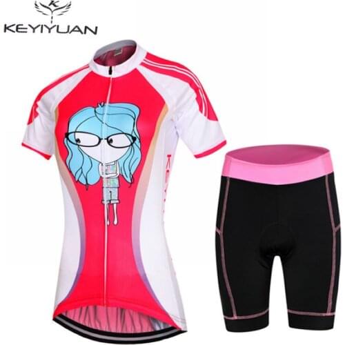 KEYIYUAN Ropa Ciclismo Women Cycling Jersey Bike Short Sleeve Breathable Bicycle Set Shorts 3D GEL Pad Glasses Girl