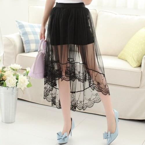Korean Fashion Lace Long Fishtail Skirt Womens Summer 2021 New Mesh See-through Fishtail Long Skirt Dovetail