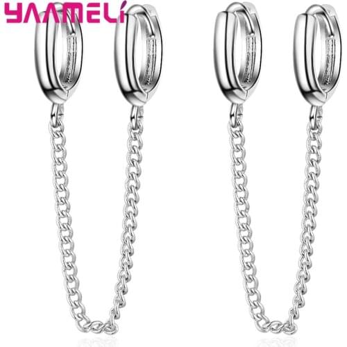1 PC New Punk Style Brincos Long Chain Tassel 925 Sterling Silver Double Piercing Earrings For Men/Women All-Match Jewelry
