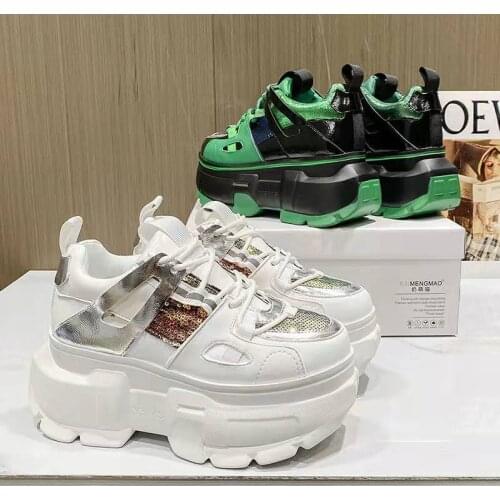 Womens Chunky Sneakers White Thick Bottom Platform Vulcanize Shoes Fashion Breathable Casual Sport Shoe for Woman Female 2021