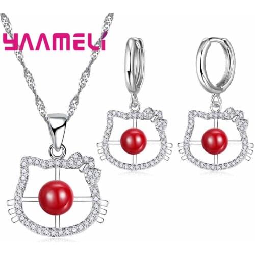 New Arrival Cat Design Woman Jewelry Sets 925 Sterling Silver Cystal Cubic Zirconia Necklace Pendants Earrings Big Sale