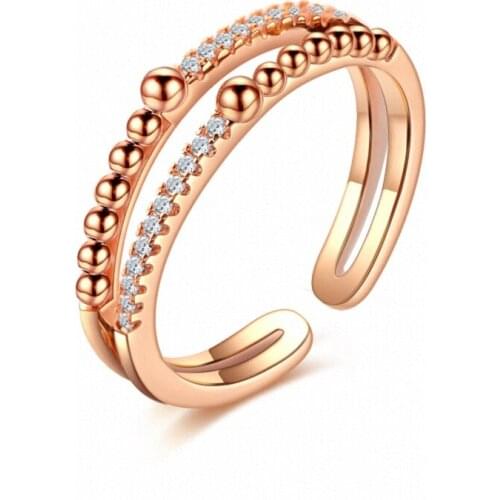TRACYSWING Real AAA Zirconia Rose gold Color Fashion Double Open Zirconia Rings for Women Anti Allergies 810155