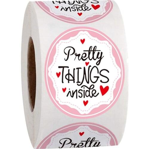 1inch 50-500pcs Round Pink Gold Foil "Pretty Things Inside" Sticker for Shopping Small Shop Handmade Package Decor Stickers