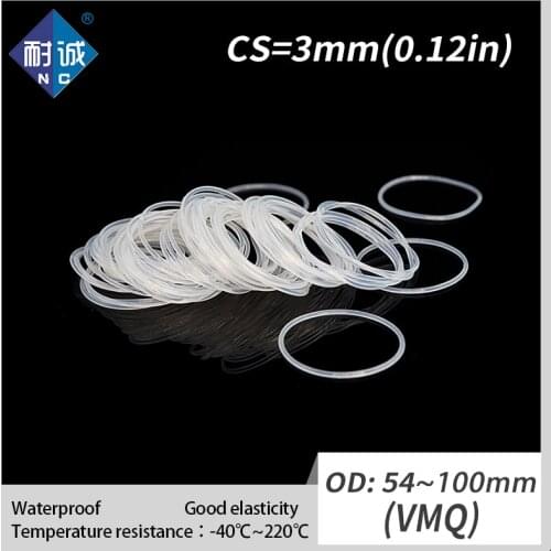 1PCS/lot Silicone rubber oring VMQ CS 3mm OD54/55/60/65/70/75/80/85/90/95/100mm O Ring Gasket Silicone O-ring waterproof