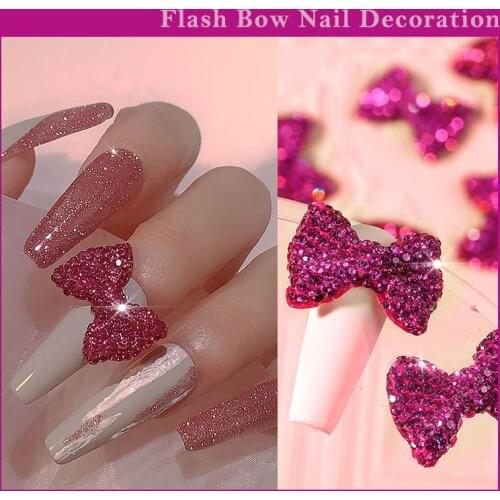 1pc Nail Art Bow Shiny Pearl Crystal Jewelry And Rhinestones DIY Nail Art Decoration 6 Colors Flash Bow Manicure Accessories