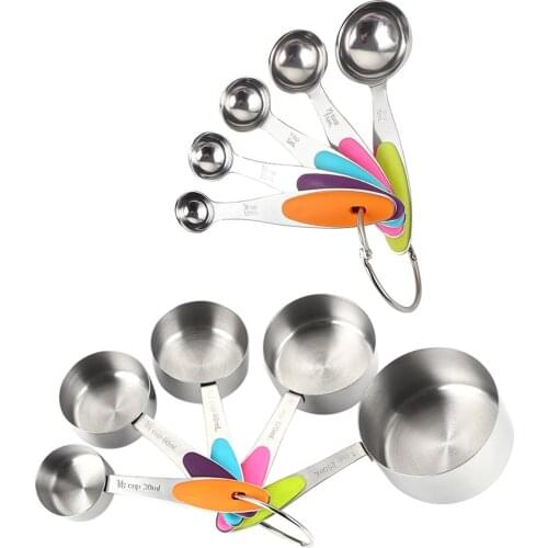 10pcs Measuring Cups and Spoons Stainless Steel Kitchen Tool Baking Teaspoon