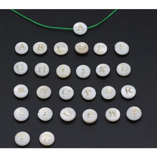 10pcs Natural Shell Alphabet Capital Letter Loose Beads Initial Round Bracelet Necklace Earring DIY Handwork Jewelry Accessories