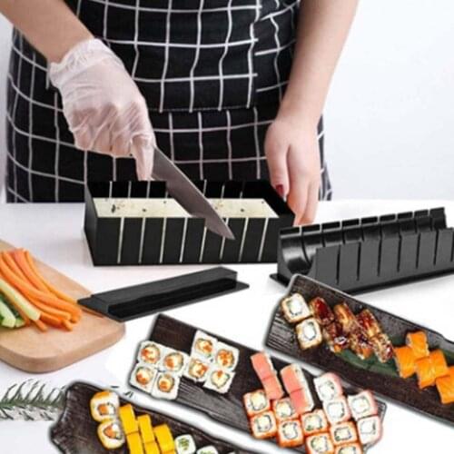 10 Pcs/set DIY Sushi Maker Plastic Onigiri Mold Rice Mould Kits Japanese Sushi Kitchen Bento Accessories Tools