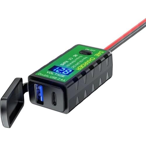 12V 24V Motorcycle QC3.0 PD Type C Charger SAE to USB Adapter with Voltmeter & ON/Off Switch for Smart Phone Tablet GPS