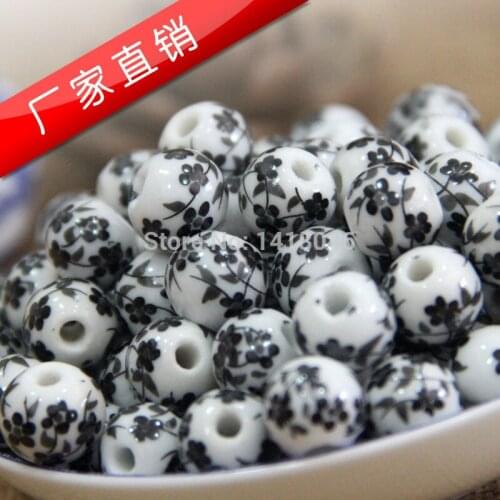 2017 NEW Chinoiserie 12mm 50pcs Black Wintersweet Ceramic Ball Beads,Round Spacer Beads Fit Jewelry Diy Free Shipping CY004