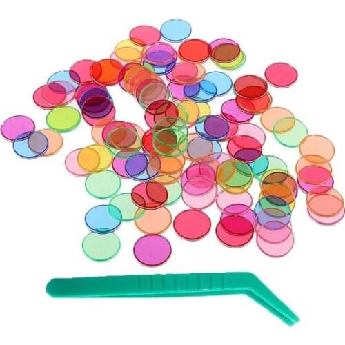 2021 Baby Educational Toy Montessori Math Learning Chips Plastic Transparent Sheet Tiles Counter Metal Loop 100pcs Tweezer Gift