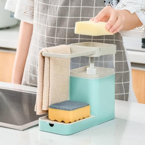 3 In 1 Soap Pump Dispenser Cleaning Liquid Container Dishcloth Towel Rag Hanger Drain Organizer Multifunctional Storage