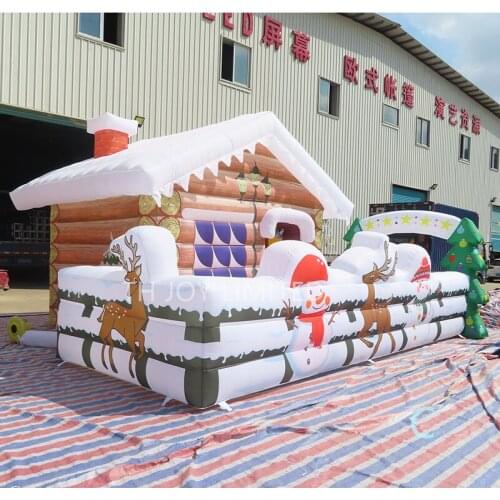 Free air ship to door!6x4m good quality Christmas decoration giant Inflatable Santa Grotto Inflatable Christmas Santa House Tent