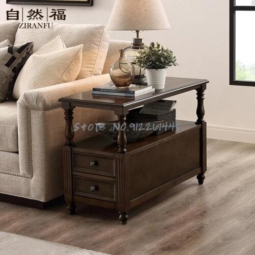 Sofa Side Cabinet Side Storage Cabinet American Solid Wood Corner Table Small Side Table Living Room Simple Slit Tea Table Cabin