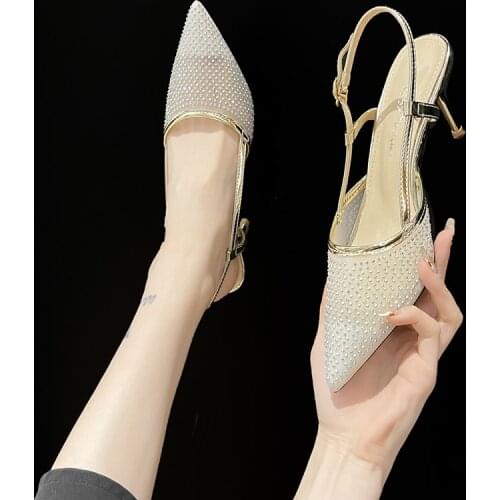 Summer Sandals Women New Fashion Womens Sandals 2021 Pointed Toe Hollow Rhinestone Womens Sexy Thin Heels Zapatillas Mujer