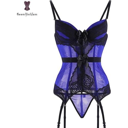 Padded Bra Lingerie Corset Sexy Women Night Wear Waist Trimmer Lace Transparent Elastic Boned Waist Slimming Underwear Bustiers