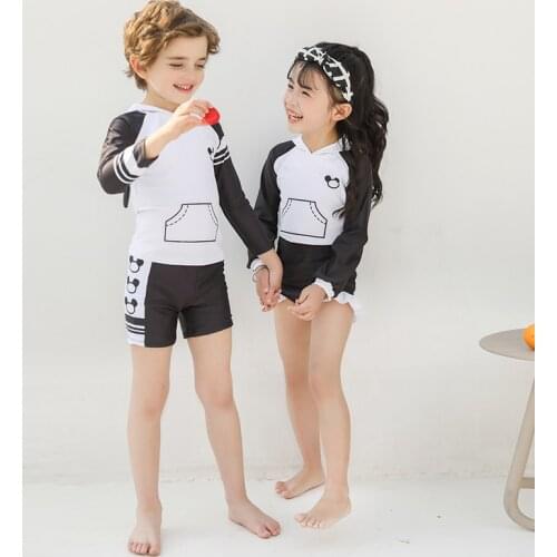 Boys And Girls Print Two pieces Swimwear with Caps Girl Long Sleeved Swimsuit Children Bathing Suit Beachwear for 2-15 Years Old
