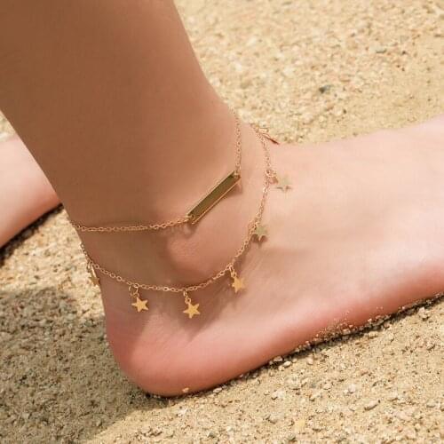 GorGor Anklets Women Originality Statement Minimalist Double Five-pointed Star Temperament Birthday Exquisite Gift 19031625