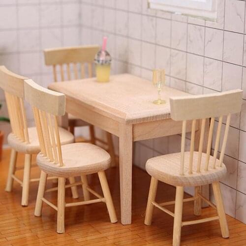 Hot Sale！1/12 Miniature Dollhouse Furniture Wooden Dining Table Chair Simulation Toy For Dollhouse Decoration