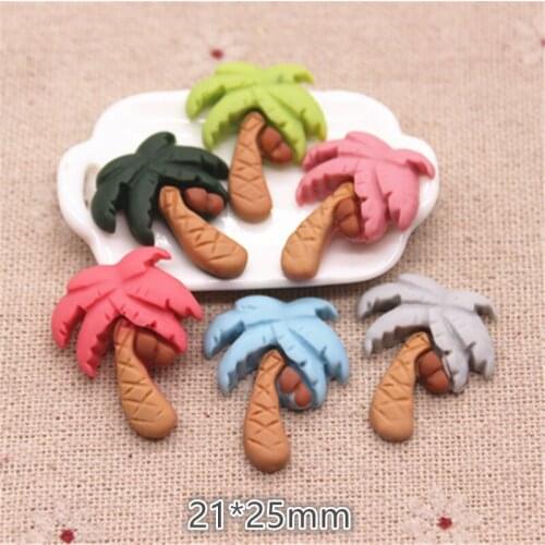 20pcs 21*25mm Mix Colors Cute Resin Coconut Tree Flatback Cabochons Miniature Art DIY Hair Clip Decoration