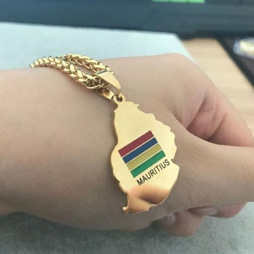 Mauritius map mauritius national flag pendant necklace , country map jewelry