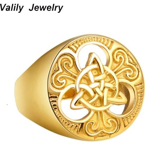 Valily Gold Color Irish Celtics Knot Ring Titanium Stainless Steel Vintage Punk Retro Fashion Biker Ring for Men Women wholesale