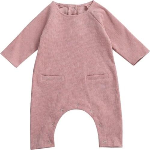 0-24M Newborn Baby Girls Long Sleeve Jumpsuit Autumn Fashion Solid Color Back Button One Piece Rompers For Boys Clothes
