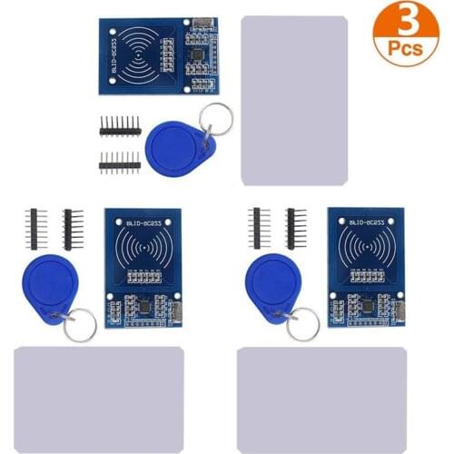 3pcs RFID Kit Mifare RC522 RFID Reader Module with S50 White Card and Key Ring for Arduino Raspberry Pi