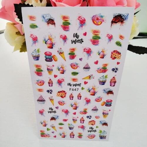 Summer 3D Stickers For Nails Sweet Ice Cream Cake Nail Art Decorations Self Adhesive Sticker Foil Decals Manicure Accessories