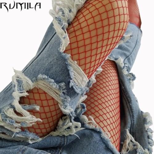 Fashion red medium grid women high waist stocking fishnet club tights panty knitting net pantyhose trouser mesh lingerie TT016
