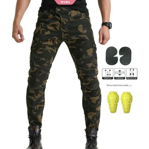 Mens Motorcycle Protective Camouflage Overalls Heavy Riding Protection Pants Thickened with Pad