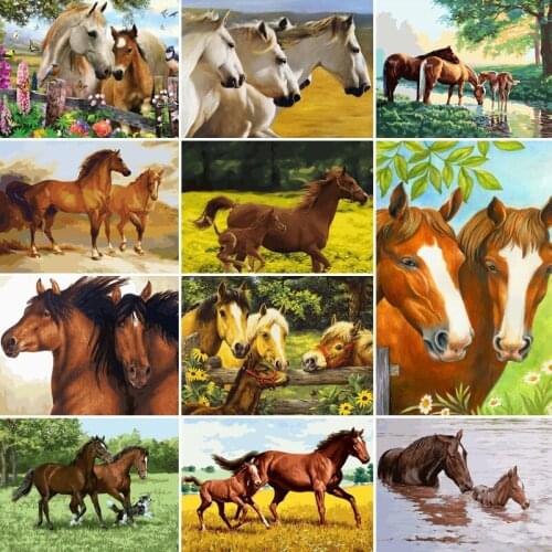 50/65/75cm Paint By Numbers For Adults Children HandPainted group horse run animal Oil Painting Home Decor Acrylic Painting